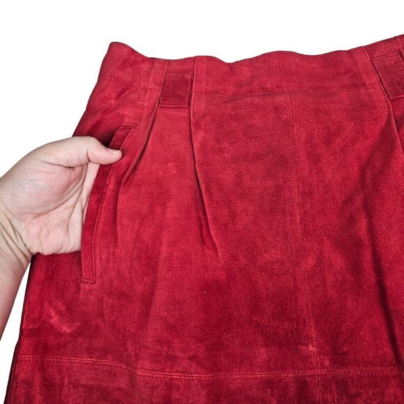 Evan Davies Vintage Suedes Mini Skirt‎ Pleated Slit Back Pockets Red 8 Petite - Picture 11 of 11